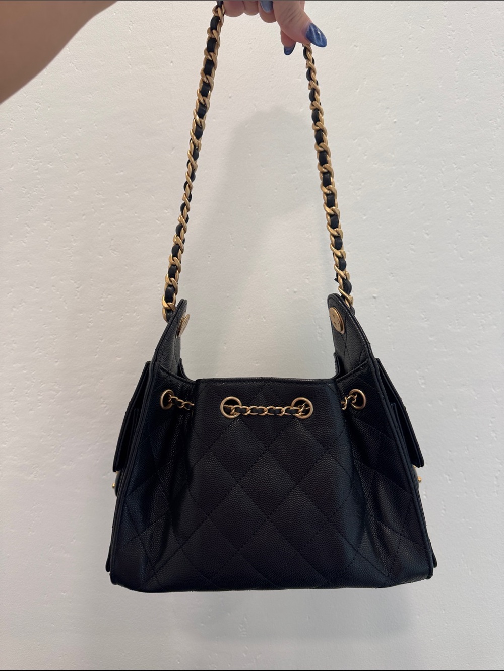 CHANEL 25 Mini Black Quilted Drawstring Shoulder Bag with Gold CC Hardware - Picture 6 of 7